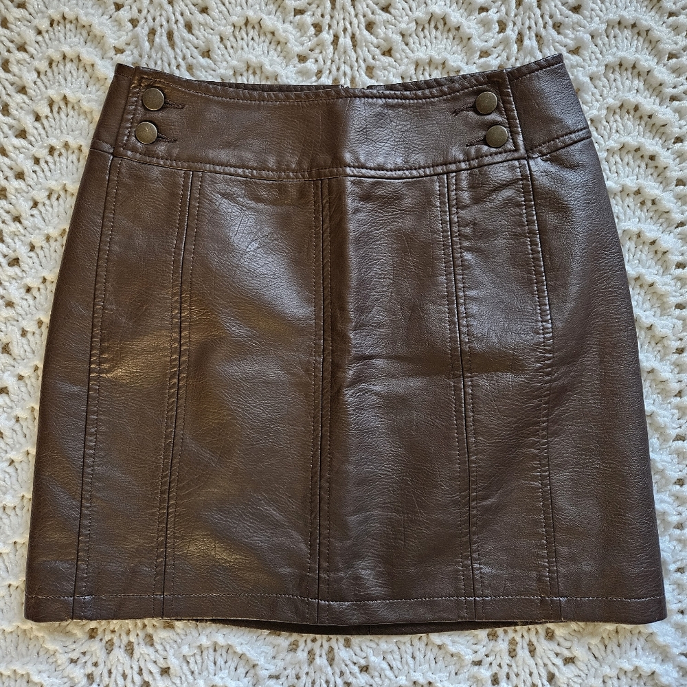 NWT Free People Brown Faux Leather Mini Skirt Size 0